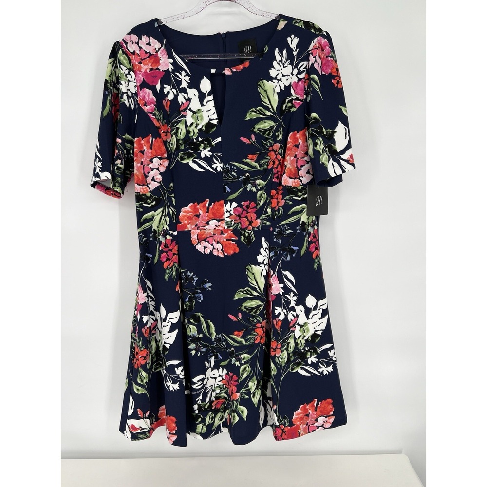 JH Beautiful Navy Blue‎ and Pink Floral Dress Keyhole Womens Sz 18 NWT Org $79